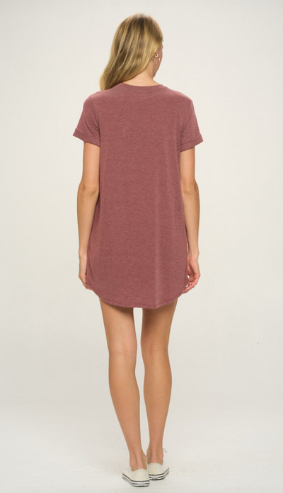 Wine French Terry Pocket T Shirt Dress