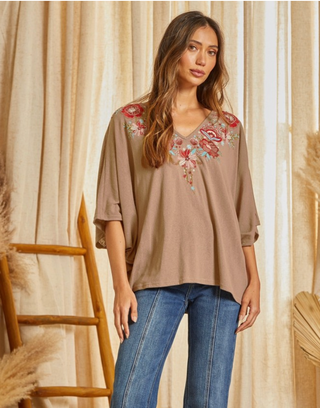 Curvy Mocha Printed Poncho Top Final Sale