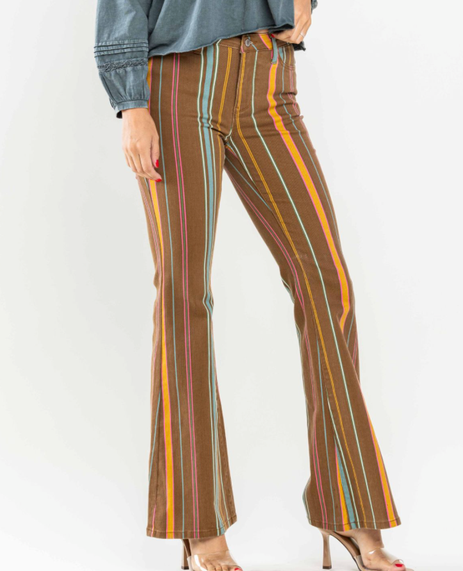 Judy Blue Mid Rise Stretch Striped Flare