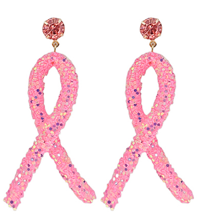 Pink Ribbon Glitter Earrings