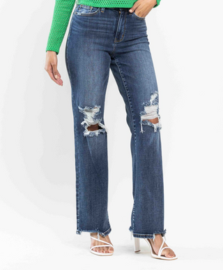 Judy Blue High Waist 90's Knee Destroy Straight