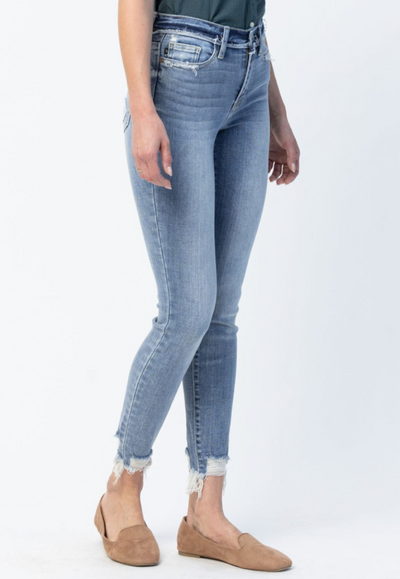 JUDY BLUE MID RISE RELEASE WAISTBAND DETAIL SKINNY