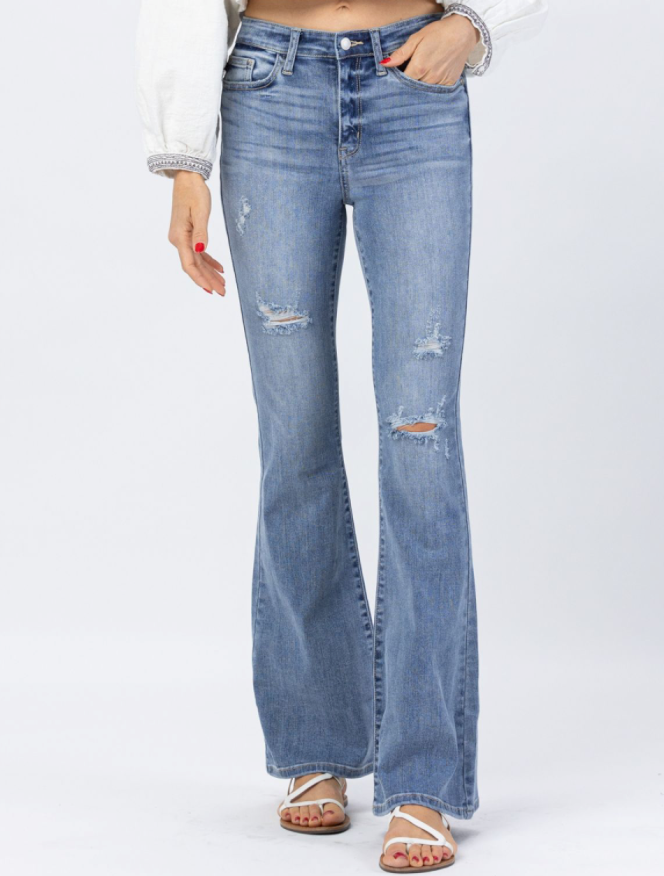 JUDY BLUE High Waist Star Seam Detail Flare