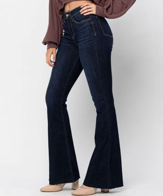 JUDY BLUE DK HIGH WAIST RAW HEM TALL FLARE