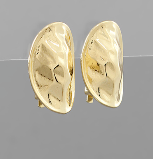 Hammered Convex Oval Clip On Earrings (2 colors)