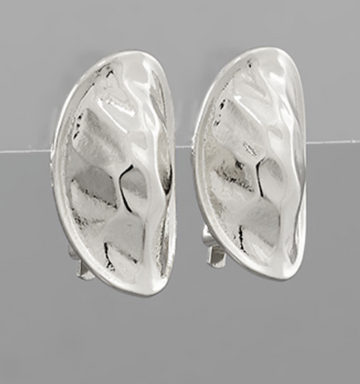 Hammered Convex Oval Clip On Earrings (2 colors)
