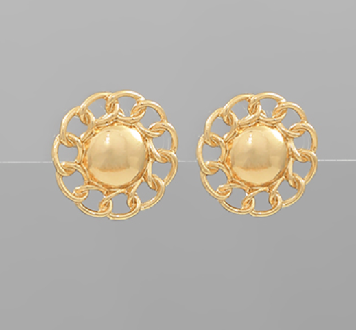 Gold Linked Metal Chain Clip on Earrings