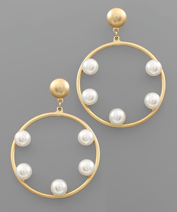 Gold and Pearl Studs Circle Earrings