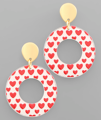Heart Print Circle Earrings (3 Colors)