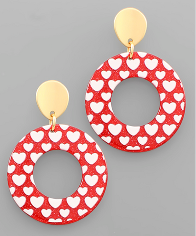 Heart Print Circle Earrings (3 Colors)