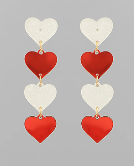 Linked 4 Glitter Heart Drop Earrings (3 Colors)