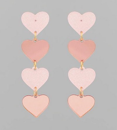 Linked 4 Glitter Heart Drop Earrings (3 Colors)