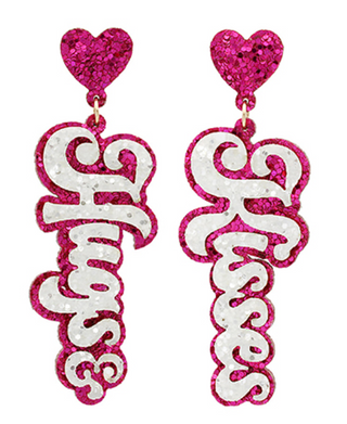 "KISSES" Glitter Leather Earrings