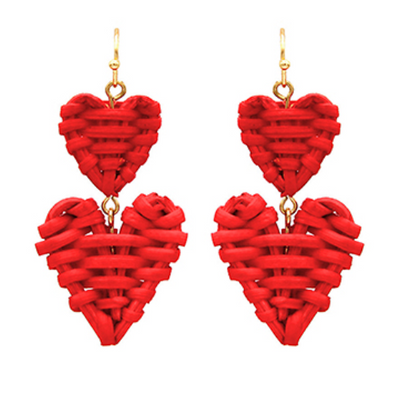 Rattan Heart 2 Drop Earrings (3 Colors)