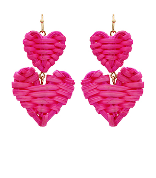 Rattan Heart 2 Drop Earrings (3 Colors)