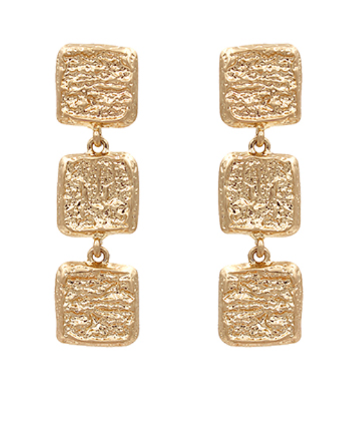 Textured Square 3 Drop Earrings