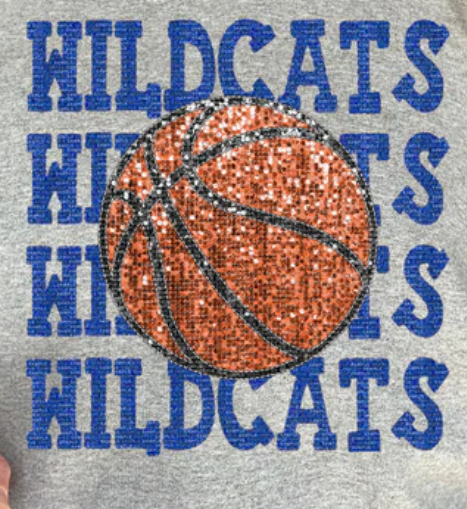 Wildcats, Faux Sequin Basketball Sweatshirt on Heather Grey
