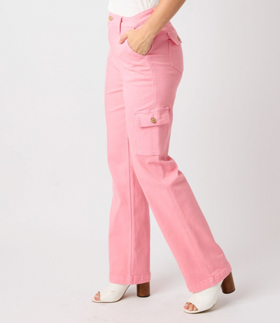 Judy Blue High Waist Pink Garment Dyed Cargo Straight
