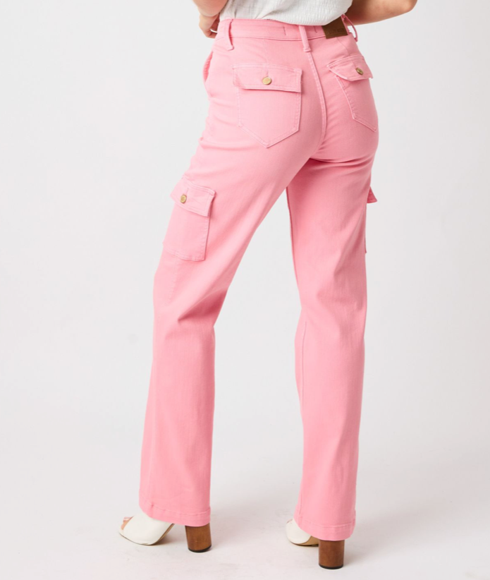 Judy Blue High Waist Pink Garment Dyed Cargo Straight
