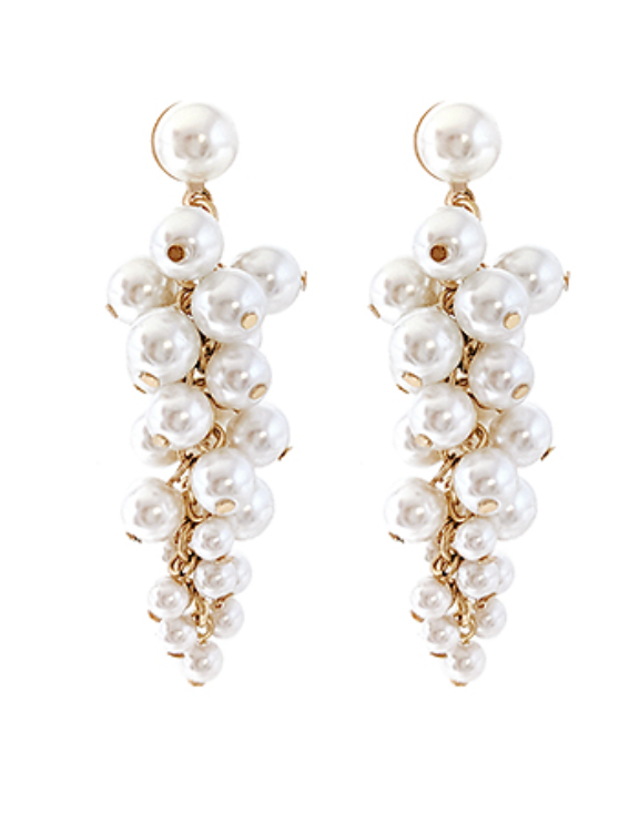 Glass Pearl Cluster Drop Earrings