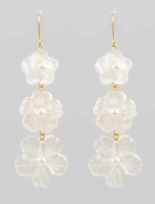 Pearl Flower 3 Drop Earrings