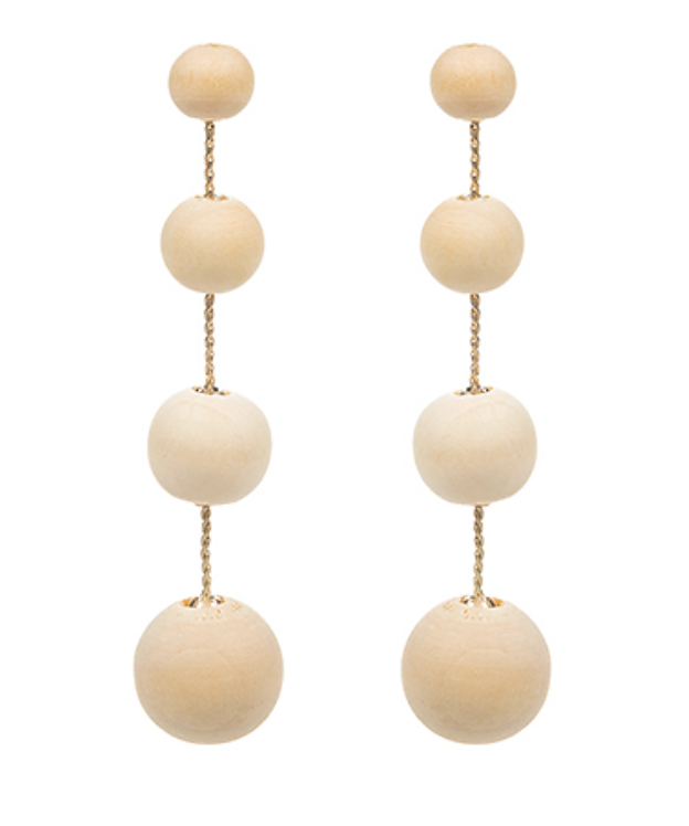 Linked Wood Bead Ball Earrings (2 Colors)
