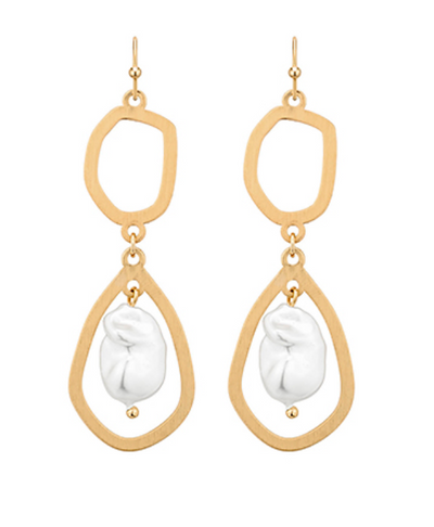 Pearl & Organic 2 Drop Earrings (3 Colors)