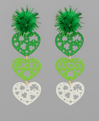 St.Patrick's Day 3 Layer Heart Earrings