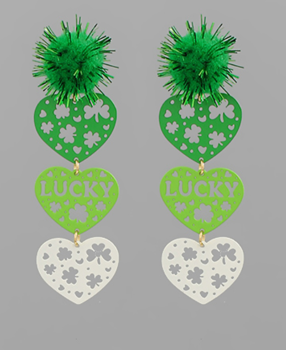 St.Patrick's Day 3 Layer Heart Earrings