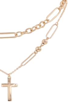 Gold Metal Chain Cross Pendant Layered 2-piece Necklace