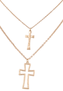 Gold Metal Cross Pendant Layered Necklace
