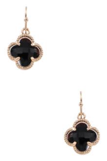 Metal Quatrefoil Glass Jewel Drop Earrings (3 Colors)