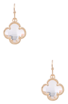 Metal Quatrefoil Glass Jewel Drop Earrings (3 Colors)