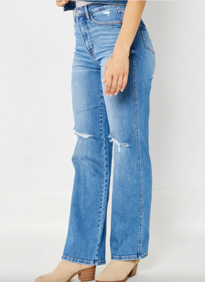 Judy Blue High Waist Tummy Control Knee Destroy Straight Jeans