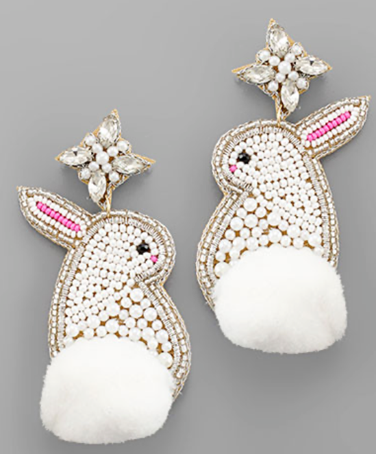 White Beaded Easter Bunny Earrings