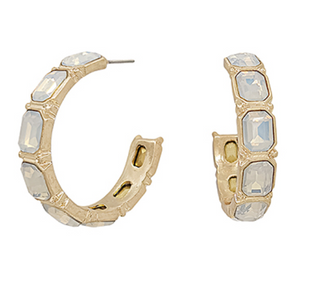Light Blue/Opal Emerald Shape Metal Hoops