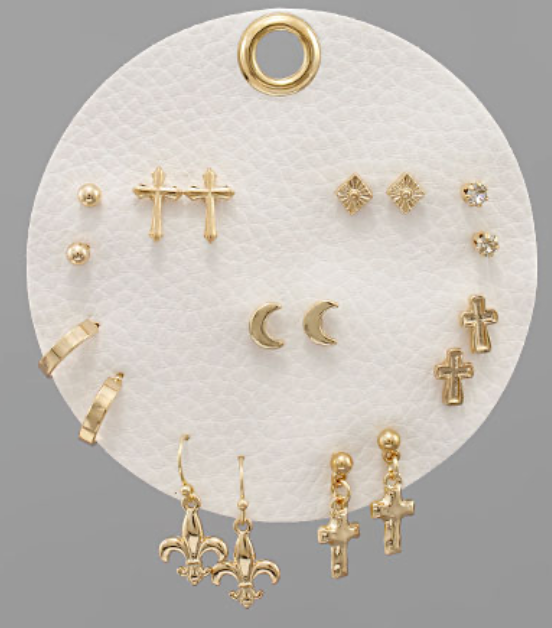 Cross and Moon Earring Set