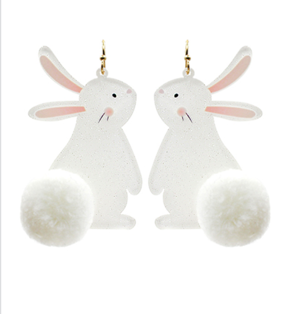 Easter Bunny Pom Pom Earrings (2 Colors)