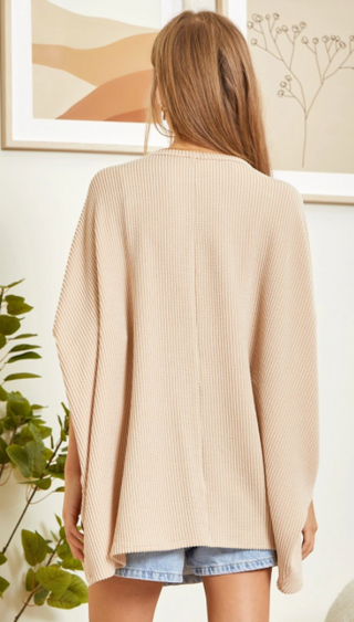 Curvy Taupe Rib Top Poncho Sleeved Top Final Sale