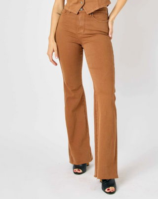Judy Blue High Waist Tummy Control Garment Dyed Brown Flare