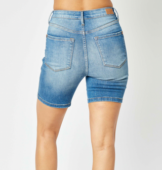 Judy Blue Curvy High Waist Tummy Control Double Button Bermuda Shorts Final Sale