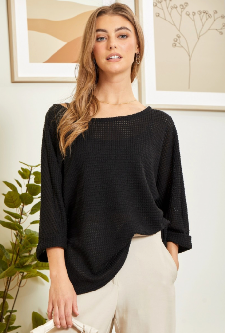 Black Lightweight Sweater Knit Tunic Top