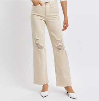 JUDY BLUE HIGH WAISTED GARMENT DYED DESTROY 90'S STRAIGHT IN BONE