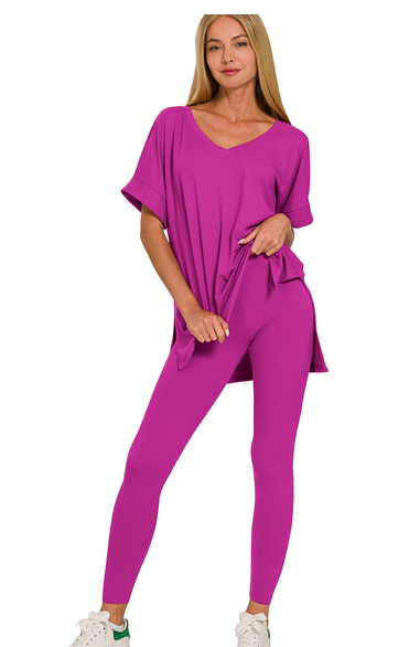 LIGHT PLUM BRUSHED DTY MICROFIBER LOUNGEWEAR SET