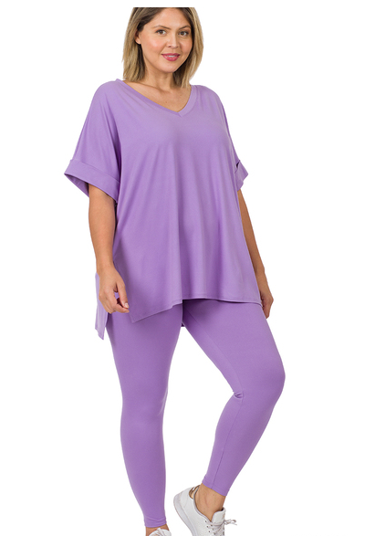 CURVY LAVENDER BRUSHED DTY MICROFIBER LOUNGEWEAR SET