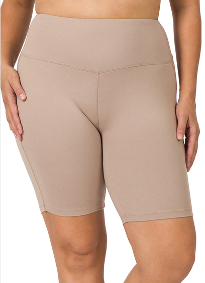 CURVY BRUSHED WIDE WAISTBAND BIKER SHORTS (2 Colors)