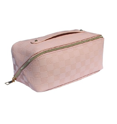 VEGAN LEATHER CHECKERED MAKEUP BAG (2 Colors)