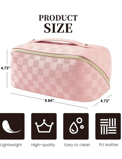 VEGAN LEATHER CHECKERED MAKEUP BAG (2 Colors)