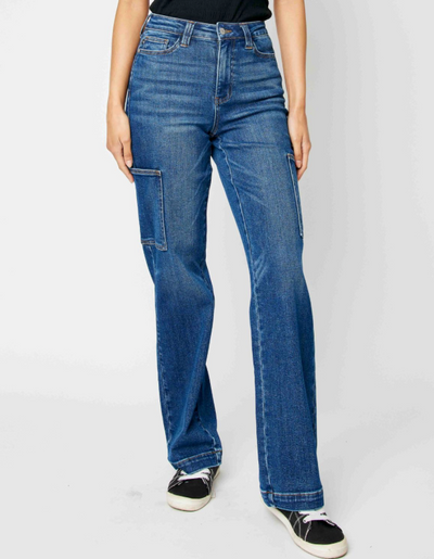 JUDY BLUE HIGH WAIST CARGO WIDE LEG JEANS