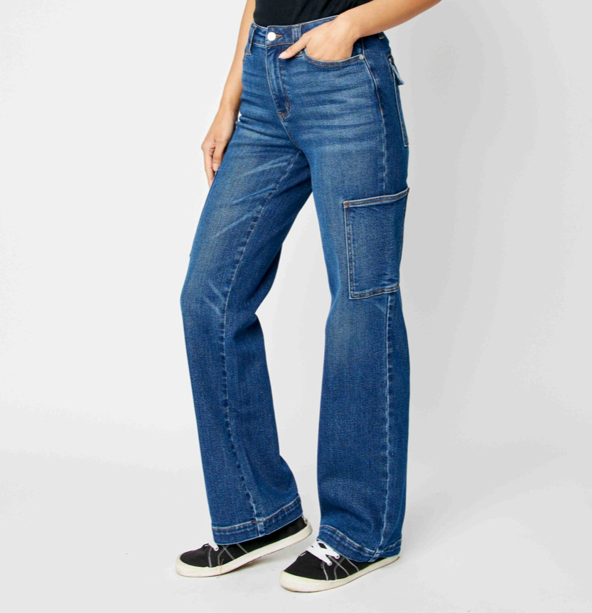 JUDY BLUE HIGH WAIST CARGO WIDE LEG JEANS